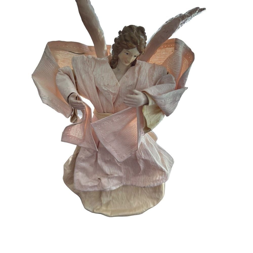 Vintage Angel Tree TopperCenterpiece Gold/White CrinklePaperDress Christmas 12in